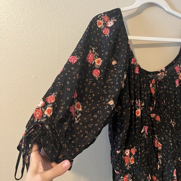 Women’s Blouse Dark Floral Cottage Vamp Whimsigoth Animal Boho 16 Large Peplum - Picture 2 of 7